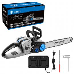 Пила цепная аккумуляторная бесщеточная DEKO DKCHS 40V PRO, 18", 2х20В, 2x5.0Ач, двойное з/у 080-2000