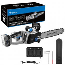 Пила цепная аккумуляторная бесщеточная DEKO DKCHS 40 PRO, 16", 2х20В, 2x4.0Ач, двойное з/у 083-2002
