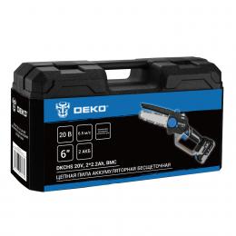 Пила цепная аккумуляторная бесщеточная DEKO DKCHS 20V, 6", 20В, 2x2.2Ач, 2 шины и 3 цепи в кейсе 083-2014