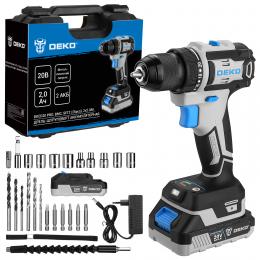 Дрель-шуруповерт аккумуляторная бесщеточная компактная DEKO DKCD20 PRO в кейсе, с набором оснастки 25 шт, 20В, 2x2.0Ач 081-1191